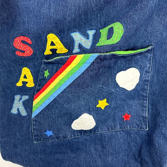 Handmade Kids Childrens Sand Sak Rainbow Jean Denim Blue Large Portable Bag - Picture 3 of 4